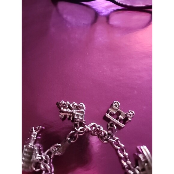 vintage Walt Disney Production 7 Charms Bracelet Steam boat, Castle and train + - Picture 4 of 6
